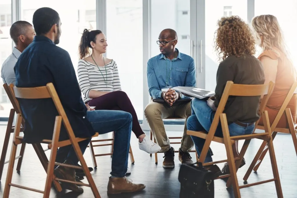 Group peer support session with diverse participants