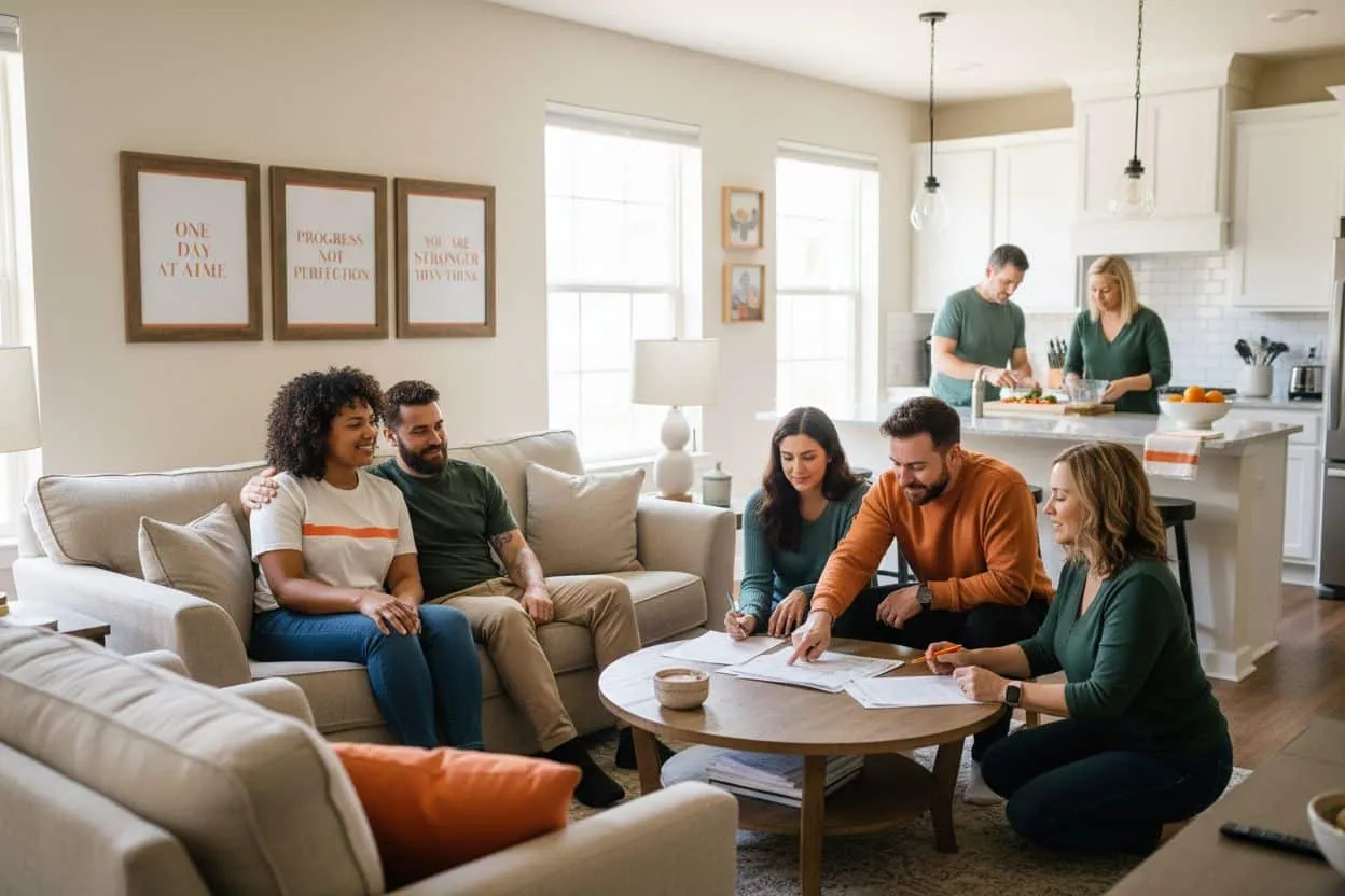 Residents sharing daily life in a sober living home